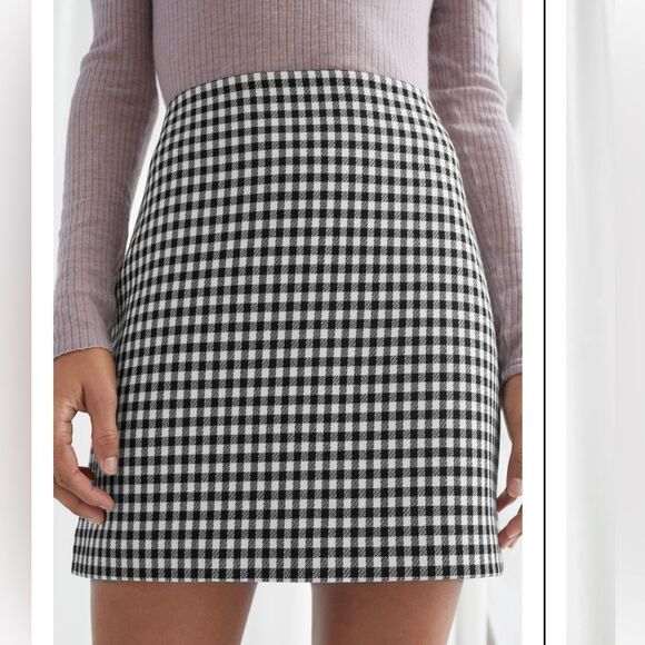 & Other Stories Gingham Mini Skirt Size 4 Classic Black and White - Picture 1 of 9